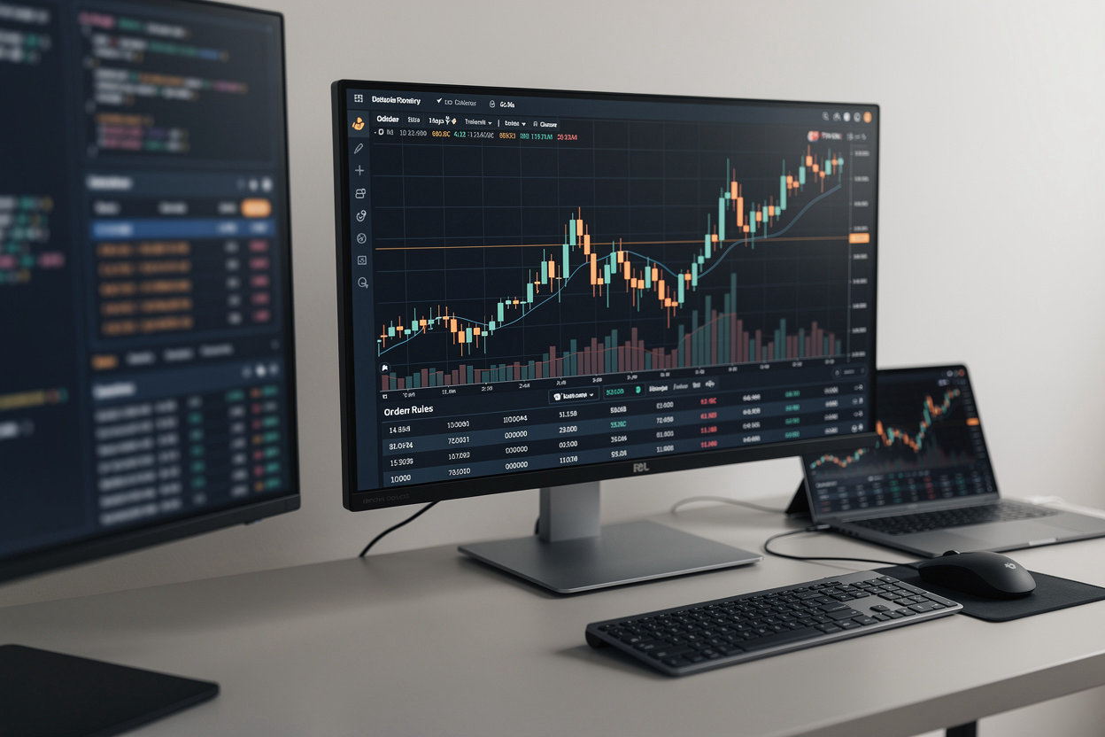 SQtrader custom trading bot development showing charts and code built from a trader's own strategy rules